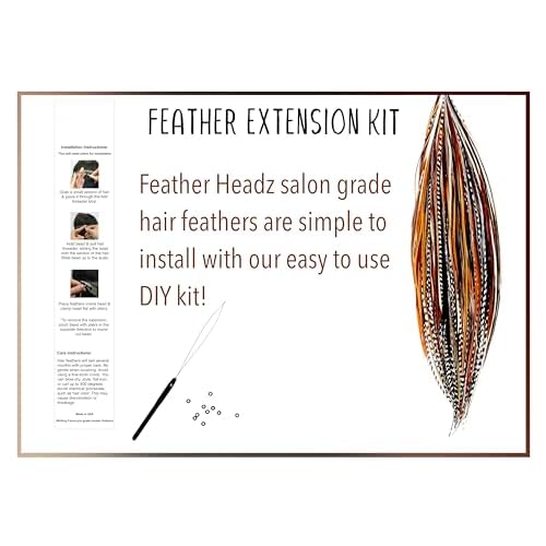 50 Natural Color Hair Extensions ? 9¡±?14¡± Long ? DIY Rooster Kit with 50 Micro-Link Beads ? 100% Real Feathers ? Eye-Catching Boho Style