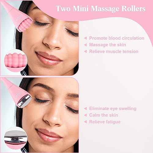 Hilph 2 Pack Mini Ice Roller for Face & Eyes, Portable Eye Roller Set with Stainless Steel and Silicone Head for Puffiness, Puffy Eyes, Facial Massage Tool, Self Care Gifts for Women, Pink