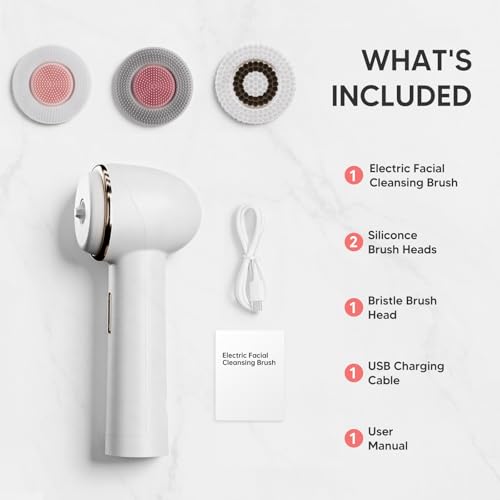Bidirectional Rotation Facial Cleansing Brush for Women,Rechargeable Waterproof Face Exfoliator Brush for Deep Cleansing,Women Mom Her Christmas Gifts/Stocking Stuffer? White