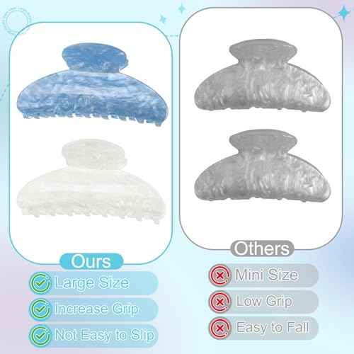 4.2 Inch Large Acrylic Claw Clips, Cute Pink Blue Hair Clips Strong Hold Hair Claw Barrettes for Thick Thin Hair, 4 Pack Stylish French Hair Accessories for Women Girls