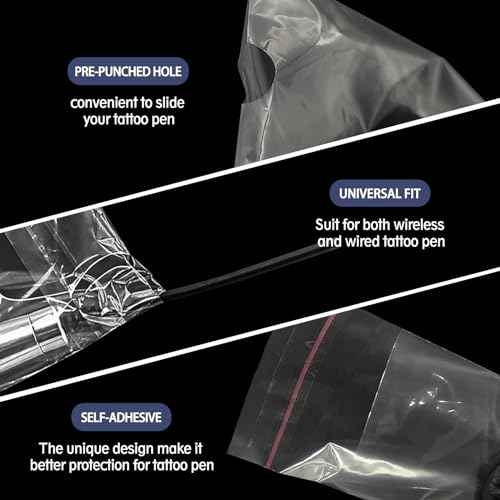 200Pcs PMU Pen Machine Covers Sleeves Tattoo Machine Protect Film Bag Disposable for Tattoo Cartridge Machine Gun Grips, Derma pen Microneedling (Clear)