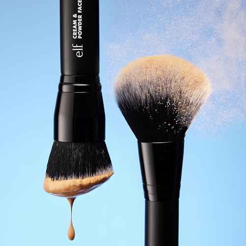 e.l.f. Dual-Ended Cream + Powder Brush, Two-in-One Makeup Brush For Creating A Gorgeous, Airbrushed-looking Complexion, Vegan & Cruelty-free