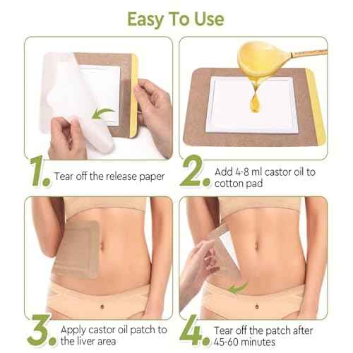 20pcs Castor Oil Pack Wrap, Portable Self-Adhesive, Disposable Castor Oil Pack Organic Cotton for Stomach, Liver, Belly & Entire Body, No Leaks, No Irritation, Stick Overnight (Kahaki)