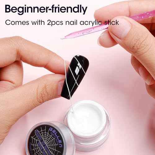 GELLEN Spider Gel for Nails, Classic Black White Spider Gel Paint Line Drawing, Elastic Nail Art Soak off Polish for Salon Home DIY Nail Art Design, Easy To Use, UV/LED Cured