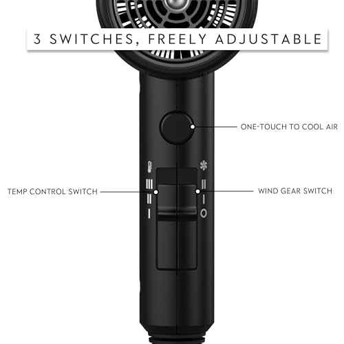 AINA Hair Dryer with Diffuser, Blow Dryer for Women | Advanced Ionic Technology, Ceramic Coating | Cold Shot Features Turbo Heat for Fast Drying and Shine 110V/ALCI (Vader Black)