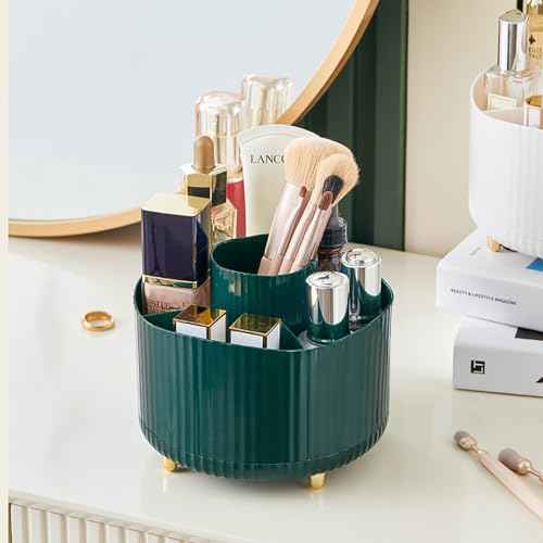 Anyoifax 360¡Æ Rotating Makeup Brush Holder Organizer, Make up Brushes Cup for Vanity, 5 Slot Spinning Makeup Organizers for Cosmetics, Lipstick, Pen, Teal Green