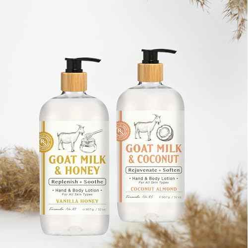 Raes Lil Shop Goats Milk Hand & Body Lotion, Coconut Almond and Vanilla Honey Scents, 32 oz Set of 2 by Home and Body Company