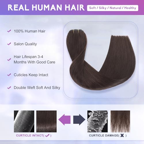 Dark Brown Clip in Hair Extensions Real Human Hair Invisible Seamless Remy Human Hair Clip in Extensions for Women 24 Inch 120g, 8pcs Per Set with Double Weft