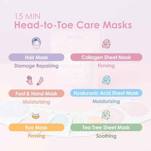 15 Min Pamper Me Kit by Naisture ? Korean Spa and Skincare Kit for Women with Hair Mask, Hand and Foot Masks, Eye Mask, and Face Masks