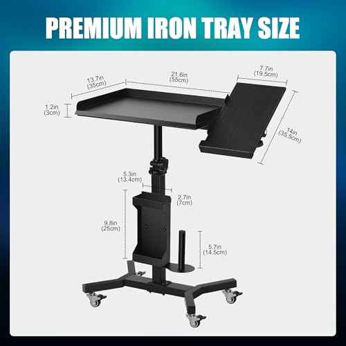 POARMEEY Tattoo Tray Cart on Wheels with Extension Rotatable Tattoo Table Station Versatile Rolling Tool Tray for Tattoo Artist Studio and Beauty Salon