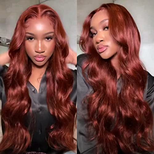 UNICE Reddish Brown Body Wave Human Hair 4x4 Lace Closure Free Part, Brazilian Human Remy Hair Auburn Brown Body Wave Human Hair Closure 33B Color 18 inch