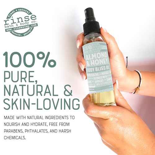 Rinse Bath & Body Almond & Honey Body Oil Moisturizer Spray - Natural Lightweight Fast Absorbing with Squalane, Grapeseed, Apricot & Vitamin E Oil for All Skin Types, 4 fl oz