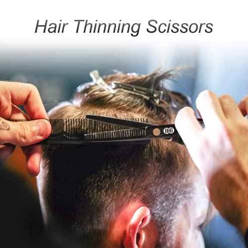 CIICII Hair Cutting Scissors Shears Kit, Professional Barber Haircut Scissors Set (6.7 Inch Hair Beard Hairdressing Trimming Haircutting Thinning Shears) for Men Women Hairdresser Home Salon (Black)
