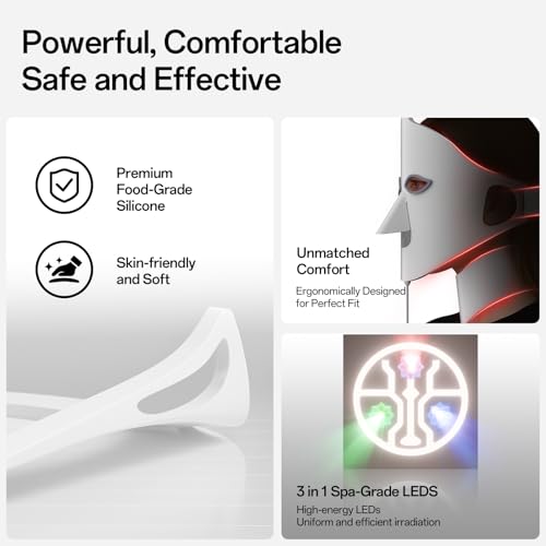 Red Light Mask for Face and Neck - 7 Colors Red Light Mask, Facial Skin Care Device, Portable, Rechargeable and Ergonomic Design for Home