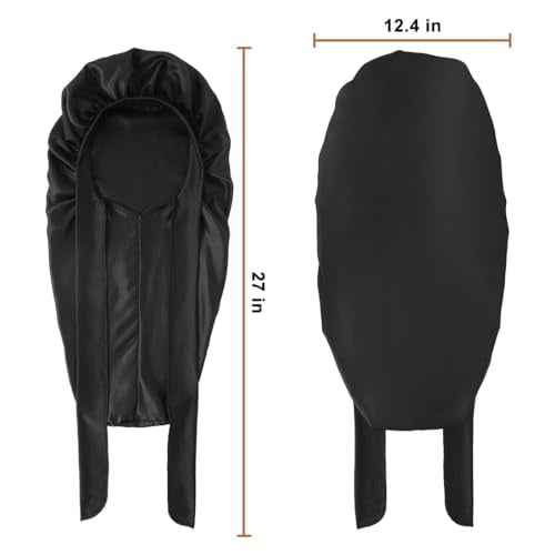 Long Satin Bonnet for Sleeping, Satin Lined Braid Bonnet with Elastic Band, Adjustable Long Strap Bonnets for Women Braids Dreadlock Curly Hair(Black)