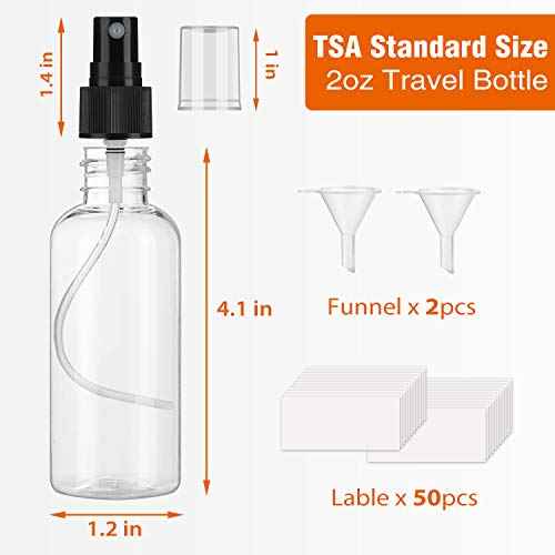 30 Pack 2 oz Fine Mist Mini Clear Spray Bottles with Pump Spray Cap - for Essential Oils, Travel, Perfumes - Refillable & Reusable Empty Plastic Bottles Travel Bottle