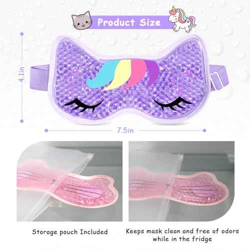 2PCS Adorable Cooling Eye Mask Gel Eye Mask, Reusable Hot Cold Therapy Cold Eye mask for Post Surgery, Puffiness, Dark Circles, Eye Bags, Dry Eyes, Migraines with Soft Plush Backing