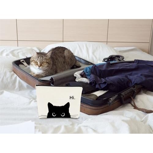 Cute Cat Makeup Bag, Kitty Cosmetic Zipper Travel Toiletry Bag, Black Cat Gifts for Women & Teen Girls
