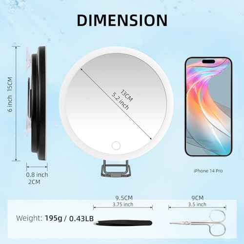 30x Magnifying Mirror with Light, Large 6" Rechargeable Lighted 30x Magnified Mirror with Suction Cups & Table Stand, 3 Color Modes Dimmable Light up Travel Magnifying Makeup Mirror High Magnification