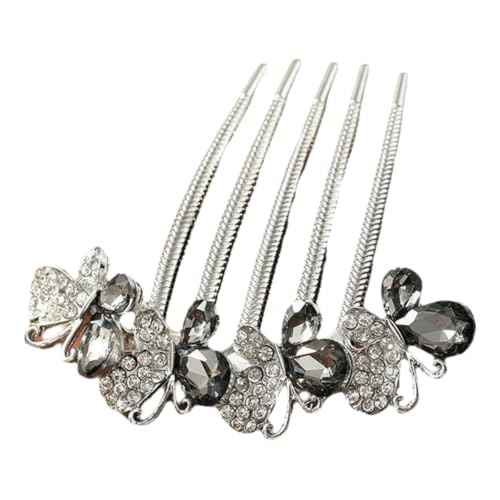 2 Pcs Rhinestones Butterfly Hair Side Combs Bride Crystal Hair Combs Clips for Women Girls Long Teeth Hair Clips Hair Accessories for Wedding Party Daily (A-Gray)