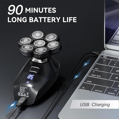 7D Head Shavers for Bald Men - 5 in 1 kensen Electric Head Hair Shaver, Head Electric Razor with Nose Hair & Beard Trimmer Cordless Rechargeable IPX6 Waterproof Wet Dry LED Display Gifts Travel Case