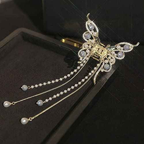 2PCS Butterfly Hair Clips for Women Metal Nonslip Small Claw Clip Peal Tassel Sparkling Hairpins Fashion Styling Hair Accessories Gift