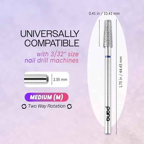 PANA 3/32" Diamond Carbide Cone Bit- Style 13, Medium Grit - Professional Cuticle Nail Drill Bits for Acrylic Gel Nails Dry Manicure Pedicure Shape Remove Tools
