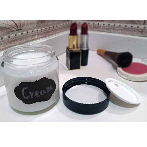 12 Pack 4 oz Clear Glass Travel Cosmetic Jars, Refillable Cosmetic Containers with Inner Liners, Lids, Spatula, Chalk Labels, Beauty Jars for Sugar Scrubs, Cream, Bath Salts, Slime