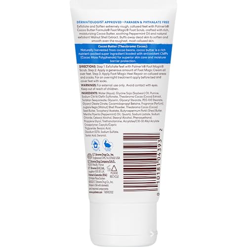 Palmer's Cocoa Butter Formula Foot Magic Exfoliating Foot Scrub with Vitamin E for Dry, Cracked Feet, Use with Foot Scrubber for Pedicure, 2.1 Ounce