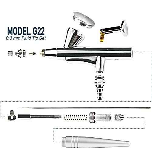 Airbrush Compressor Kit 3 Level Pressure Adjustable with 0.4mm Needle and Nozzle Single Action Airbrush Makeup System Beauty Face Paint Kit for Nail Body Paint