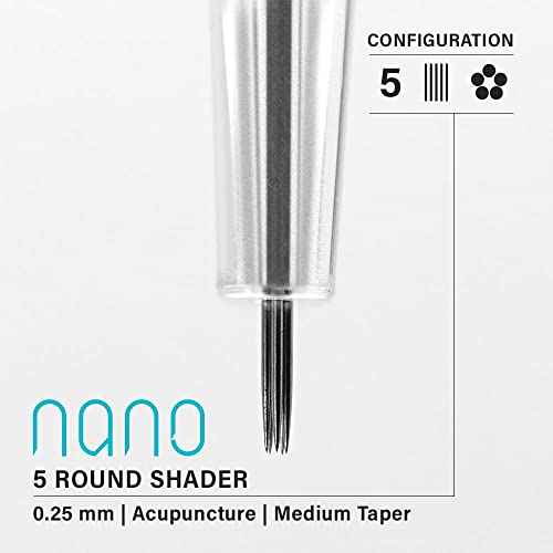 Vertix Nano Membrane Tattoo Cartridge Needles - Transparent & Detachable Tips for Precision Ink Flow - Medical-Grade 316L Stainless Steel - Tattoo Supplies and Equipment - 1 Round Shader (20 Count)