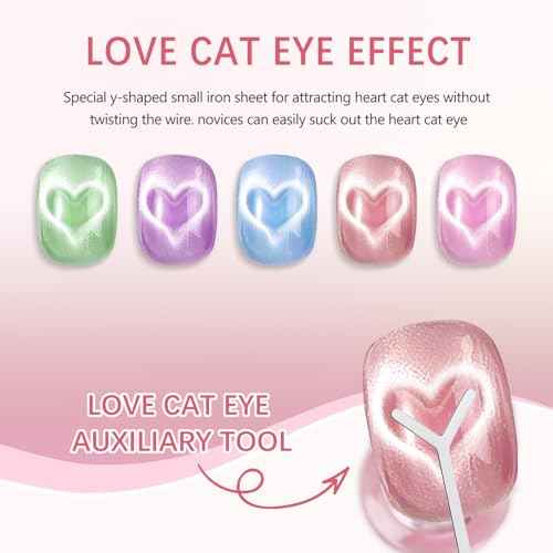 3 Pack Heart Magnet for Cat Eye Gel Polish, Heart Magnet for Nails, Cat Eye Magnetic Nail Art Tool Set,Magnet Sticks with Y-Shaped Guide, Professional Nail Magnet for Home and Salon