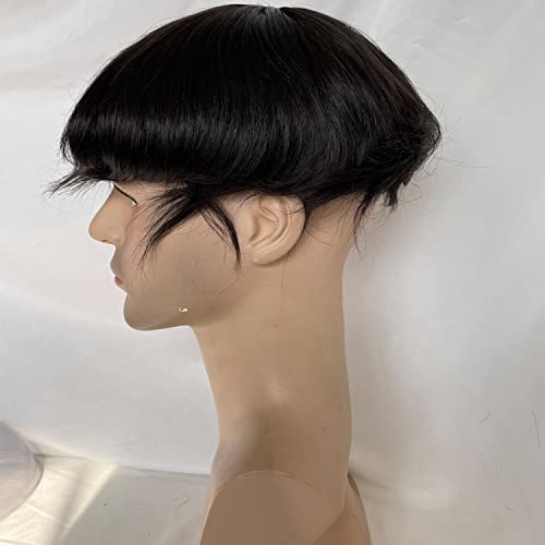 Men's Hairpiece European Human Hair Toupee 10x8inch HD Swiss Lace Super Thin Skin Back Hair Replacement Wig Natural Black Color
