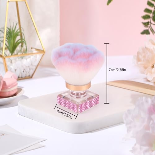 Nail Dust Brush Shiny Rhinestone Makeup Brush for Nails Tech Cleaning Supplies Acrylic Flower Shape Art Brush Clean Up Accessories (Pink)