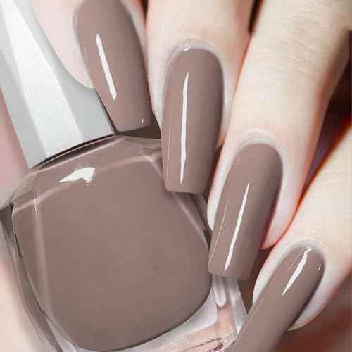 COSMOO Light Coffee Nail Polish, Elegant Quick Dry Nail Lacquer for Nail Art Varnish,0.41 fl oz Fast Drying Polish, Brown