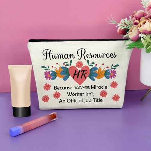 Sazuwu Human Resources Makeup Bag Thank You Gifts for Hr Worker Office Accessories Gifts for Women Cosmetic Organizer Bag Travel Employee Coworkers Christmas Birthday Retirement Present