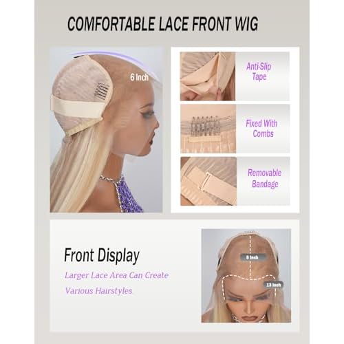 Ombre Balayage Ash Blonde Wig Human Hair,13x6 HD Glueless Lace Front Wigs Pre Plucked Virgin Hair 180% Density Light Brown to Platinum Blonde Highlights Silky Straight Baby Hair with Baby Hair