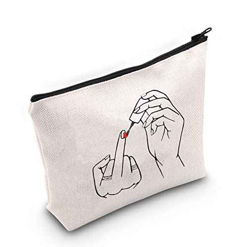 G2TUP Feminist Gift Women Empowerment Gift Strong Woman Cosmetic Bag Female Empowerment Gift Travel Bag with Zipper (Finger White Bag)