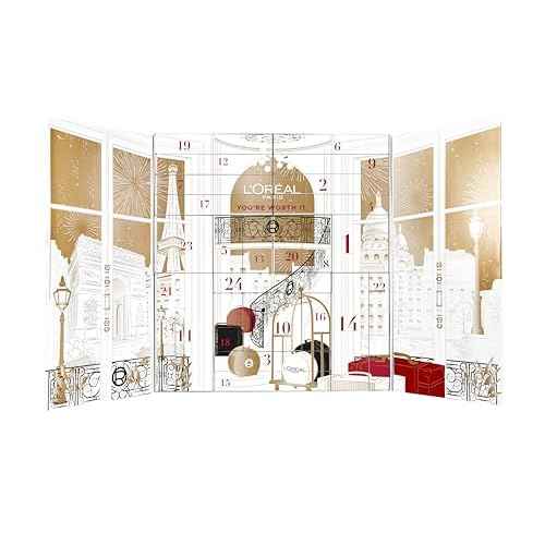 L'Oreal Paris 24 Day Beauty Advent Calendar 2025, Holiday Gift Set Includes Deluxe-Sized and Miniature Makeup, Skincare and Haircare Products