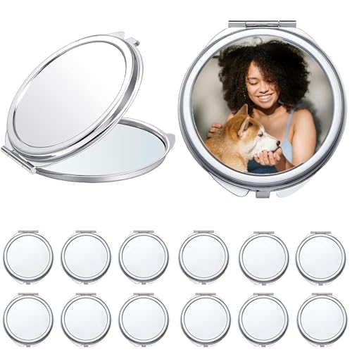 18 Pack Sublimation Blanks Pocket Mirror Cosmetic Compact Travel Folding Mirrors for Makeup Women Wending Party Cute Round Shaped