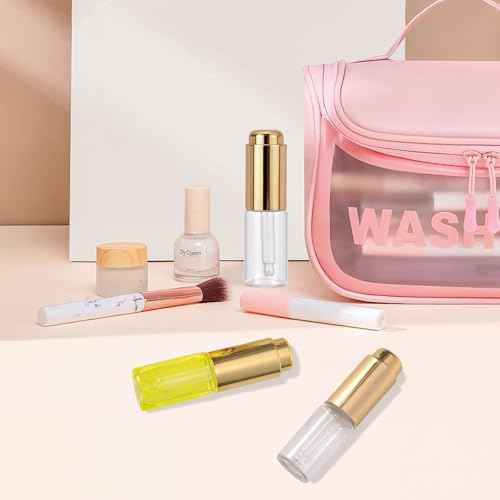 Ellbest 8Pcs 10ml Clear Press Dropper Bottles, Empty Refillable Essential Oil Bottles Container Perfume Cosmetic Bottle Travel Pressing Dropping Bottle, Gold Cap