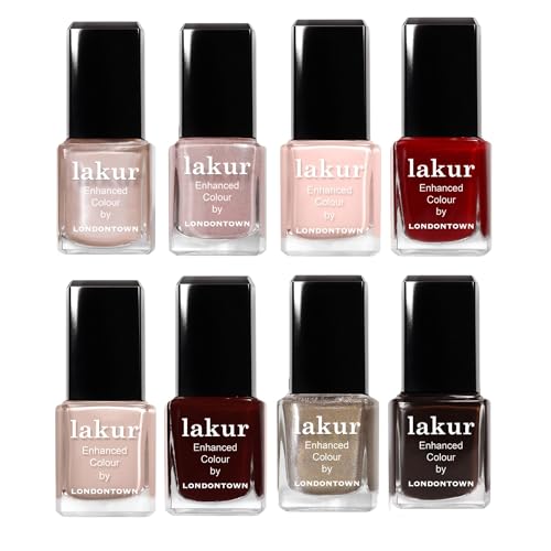 LONDONTOWN Merry Minis Gift Set ? 8 Mini Nail Polishes with Gel-Like Shine, Long Wear & kur Care, Vegan Holiday Manicure Kit for Gifting & Travel