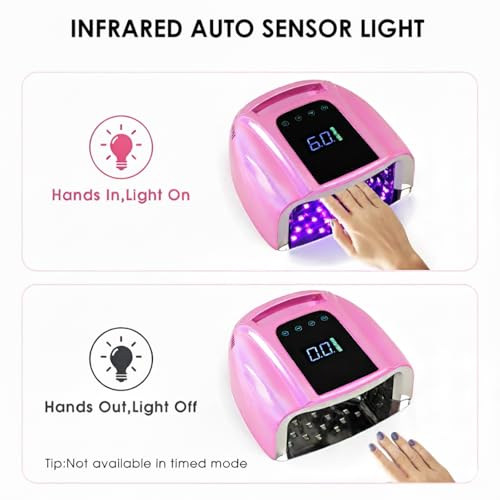 Professional Rechargeable 96W UV LED Nail Lamp Cordless UV Light for Nails Machine with Removable Stainless Steel Bottom,4 Timer Setting and Smart Sensor Nail Dryer