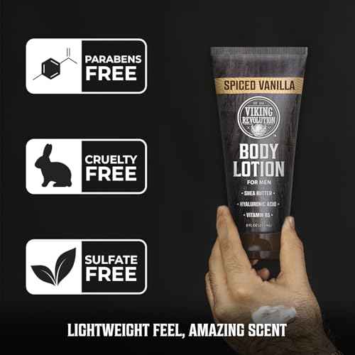 Viking Revolution Spiced Vanilla Body Lotion for Men ? Mens Lotion for Dry Skin with Shea Butter, Hyaluronic Acid and Vitamin B5 ? Nourishing Mens Body Lotion for Hydrated and Smooth Skin - 8oz,1 Pack
