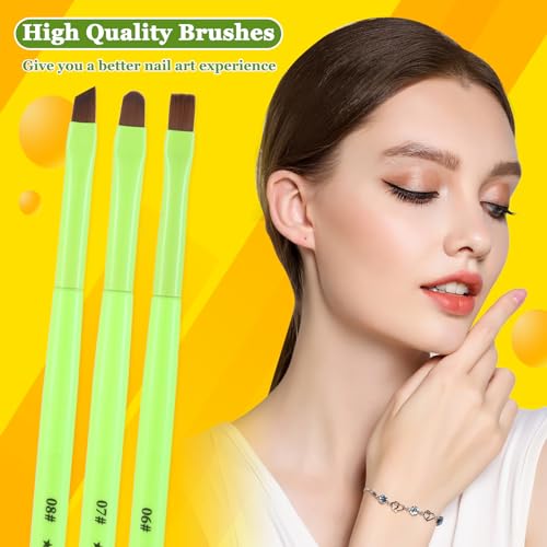 3PCS Nail Clean Up Brushes for OPI Nail Polish Remover, Brushes for Cleaning Polish Mistakes on the Cuticles, Acetone Resistant Nail Brush for Nail Art and Designs£¨Fluorescent Green £©