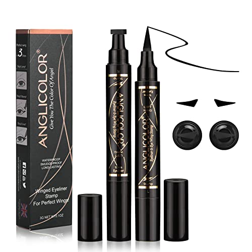 Anglicolor Liquid Eyeliner Stamp, 2 Pack Winged Eyeliner Stamp, Waterproof Long Lasting Dual Ended Eyeliner Pen for Women Christmas Gift (01-Black)