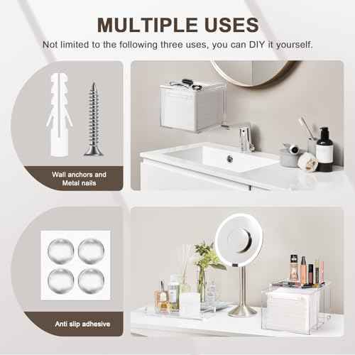 Disposable Facial Towels Storage Box - Acrylic Container Compatible With Clean Skin Club Clean Towel XL - Wall-Mounted Makeup Organizer With Drawer (Excluding Facial Towels)