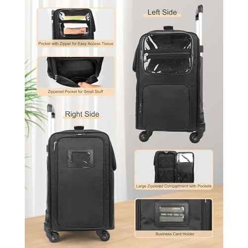 Relavel Rolling Makeup Train Case, Hairstylist Traveling Bag with 4 Wheels, Heat Insulation Full Layer, Adjustable Dividers, Hair Tools and Cosmetics Storage Organizer Trolley Suitcase Makeup Cart