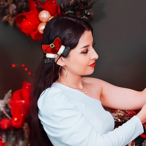 2 Pcs Christmas Hair Clips for Women Girls Red Velvet Big Bow Christmas Stocking Hair Clip Hairpin Hair Bow Clip Glitter Bows Barrettes Christmas Hair Accessories Xmas Party Gifts