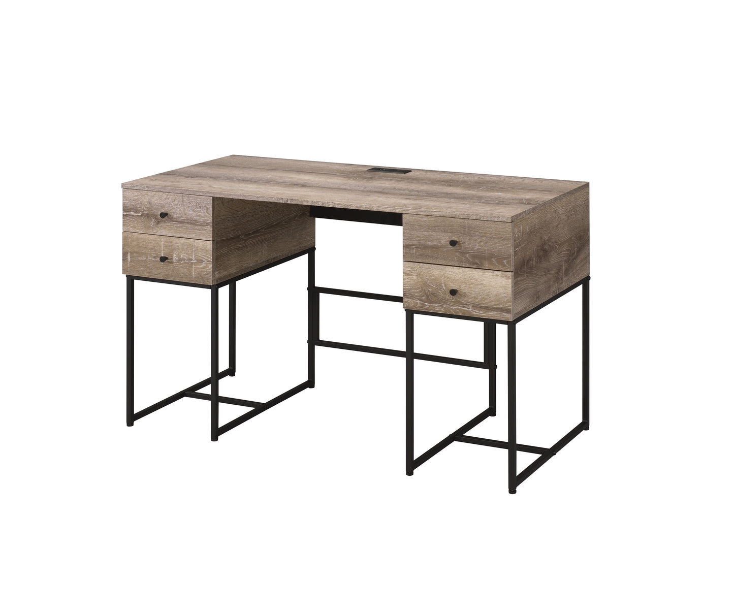 Rustic Oak & Black Writing Desk with USB Port - 47"